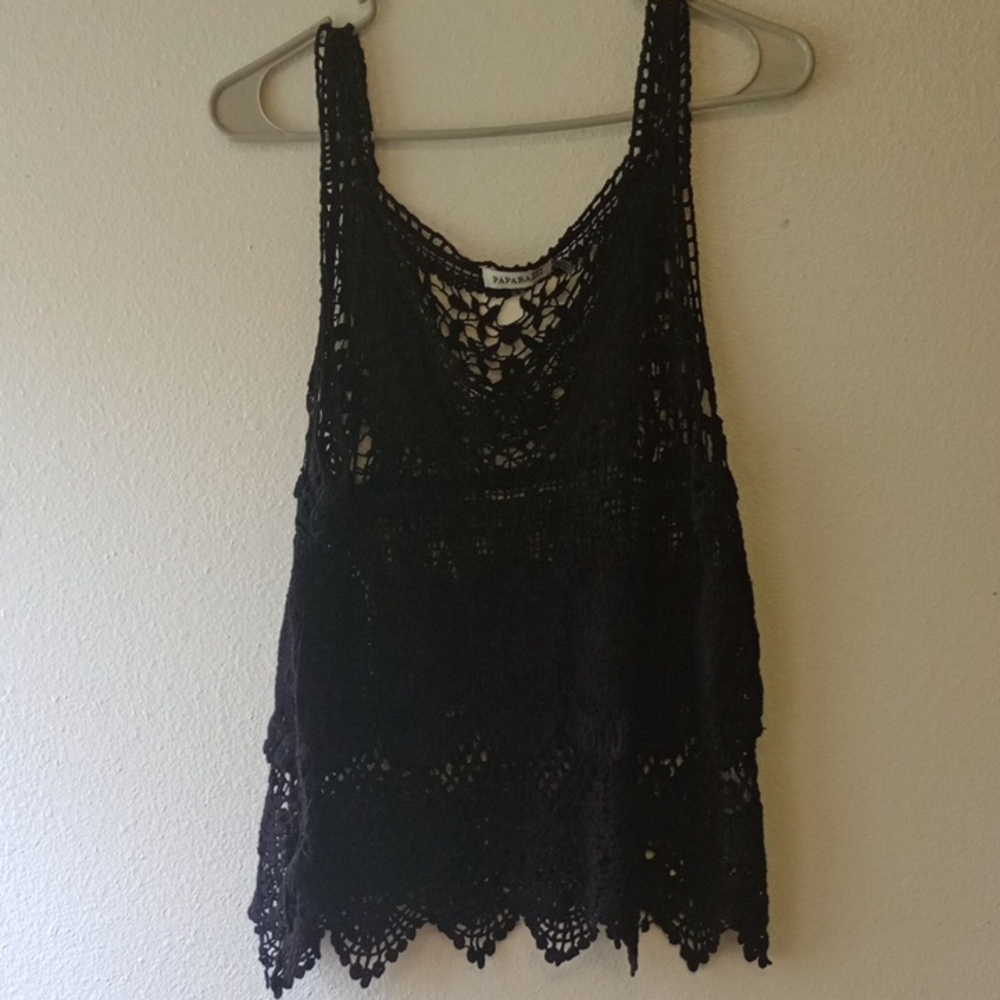 Paparazzi Crochet Boho Whimsy Goth Scallop Hem Tank Top Size S